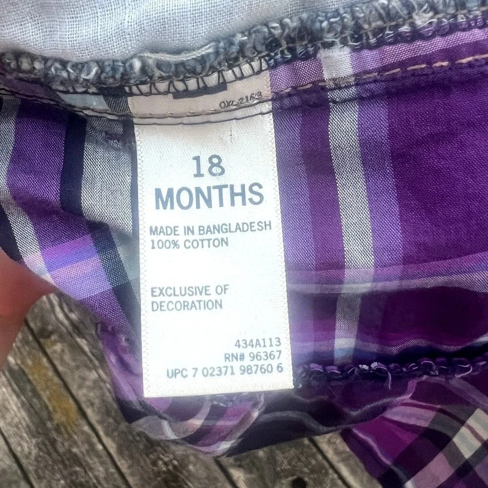 OshKosh B'gosh Overall Dress‎ Kids 18 Months Purple Plaid Denim EUC